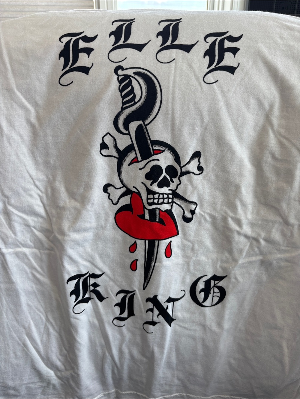 Sony White Short-Sleeve Tee with Black Skull & Red Heart Graphic